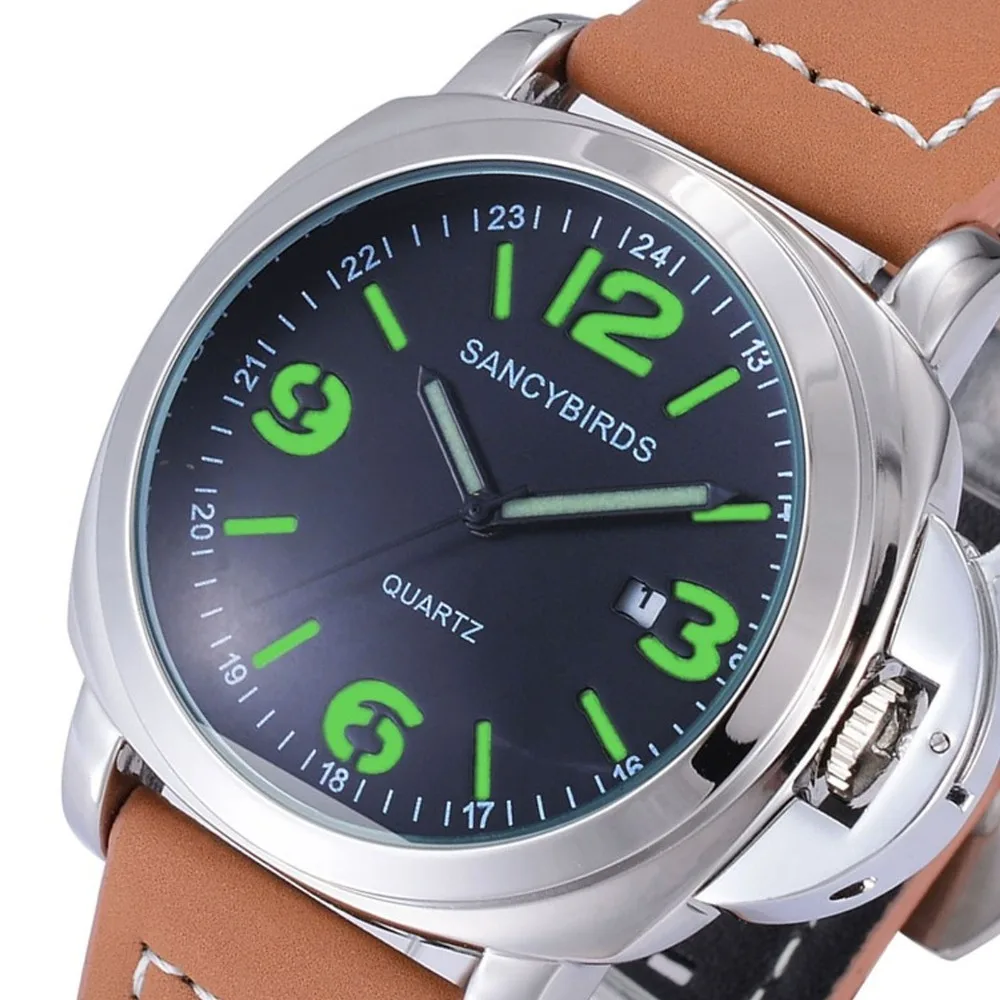 

SANEESI Sport Men Watch Waterproof Leather Band Quartz Wristwatch Japaness Movement Fashion Watch