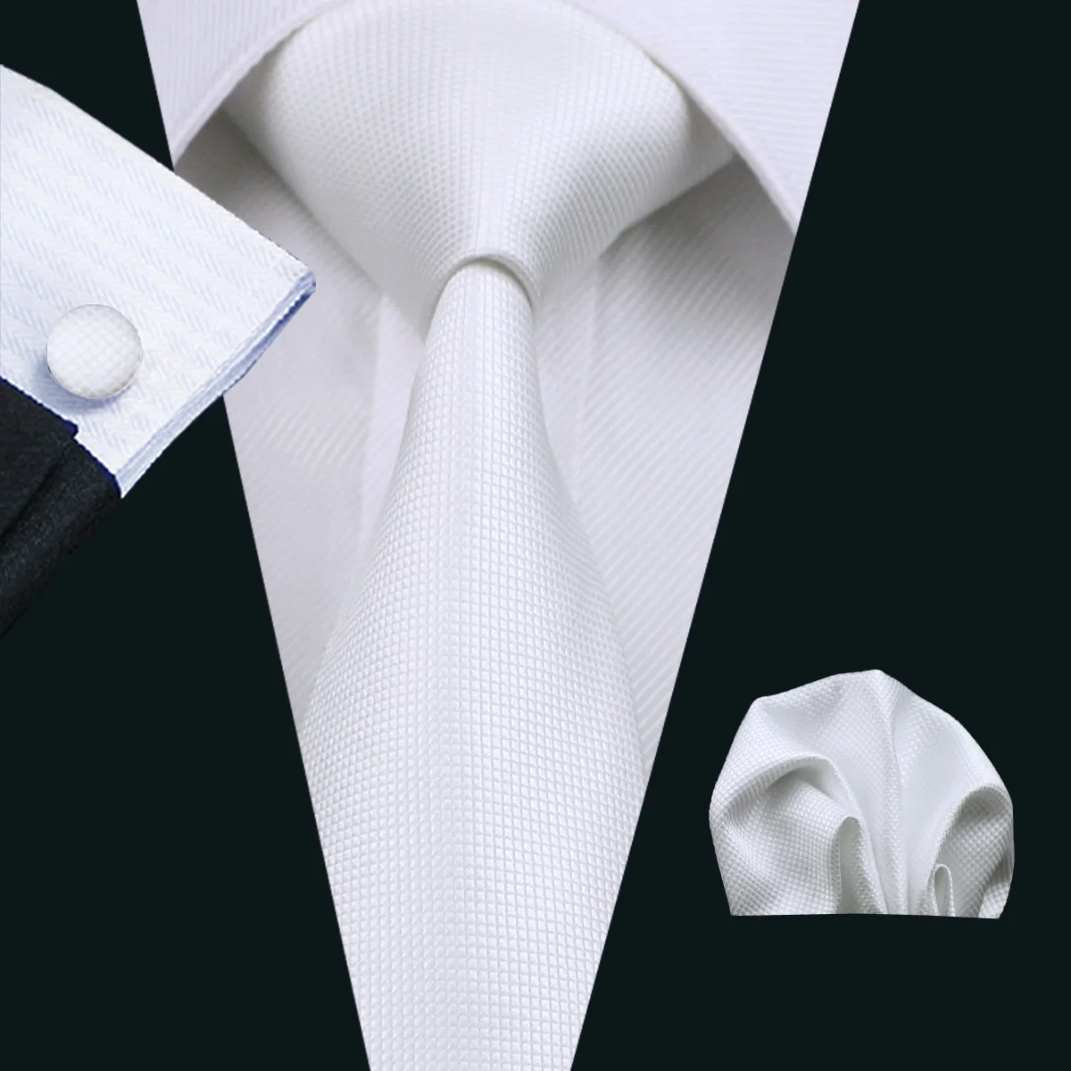 2015 Design New Men's Necktie White Solid Color Plain Silk Tie Sets