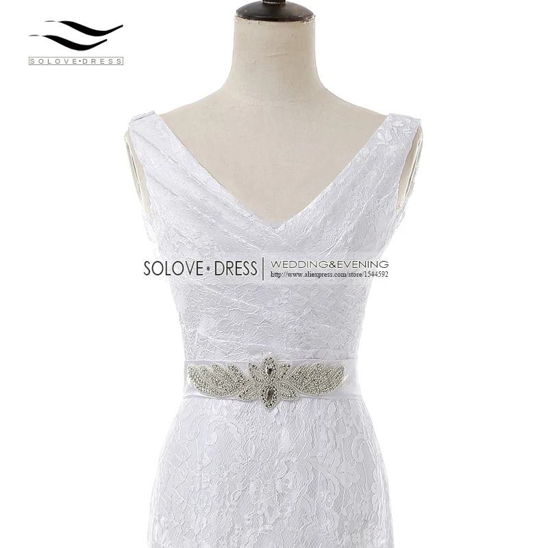 Solovedress Плиссированное кружевное свадебное платье русалки с v-образным вырезом элегантное кружевное пляжное свадебное платье vestido De noiva шлейф SLD-W81