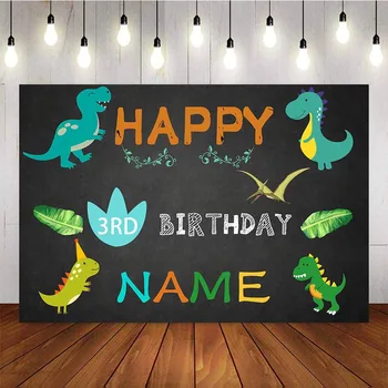 

NeoBack Kid Birthday Party Black Backdrop Green 3RD NAME Dinosaur Custom Photography Studio Backgrounds Photo Backdrops