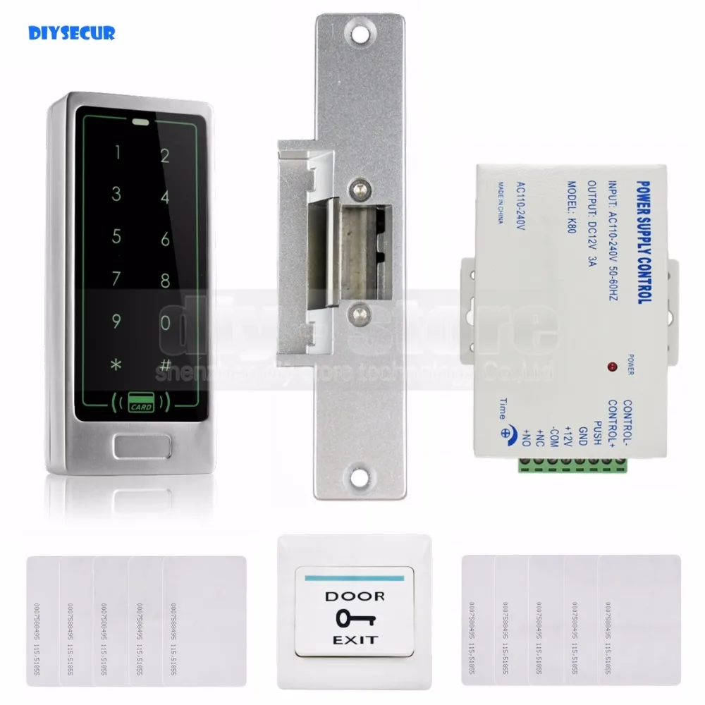 

DIYSECUR 125KHz RFID Reader Metal Keypad Door Access Control Security System Kit + Electric Strike Lock