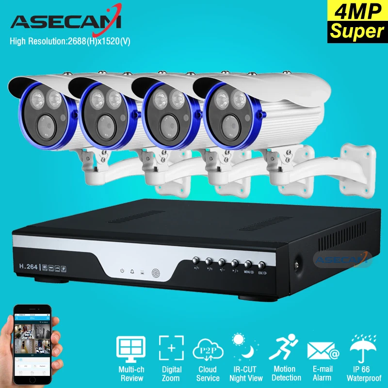 

Super Best 4CH 4MP Full HD CCTV Camera Home Outdoor Waterproof Array Security Camera System Kit Network P2P Surveillance