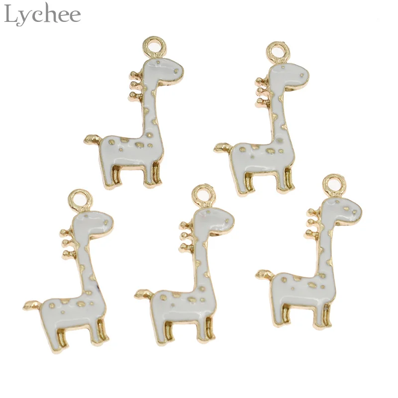 Lychee 5 шт. трендовые эмалированные подвески в форме жирафа из сплава разноцветные