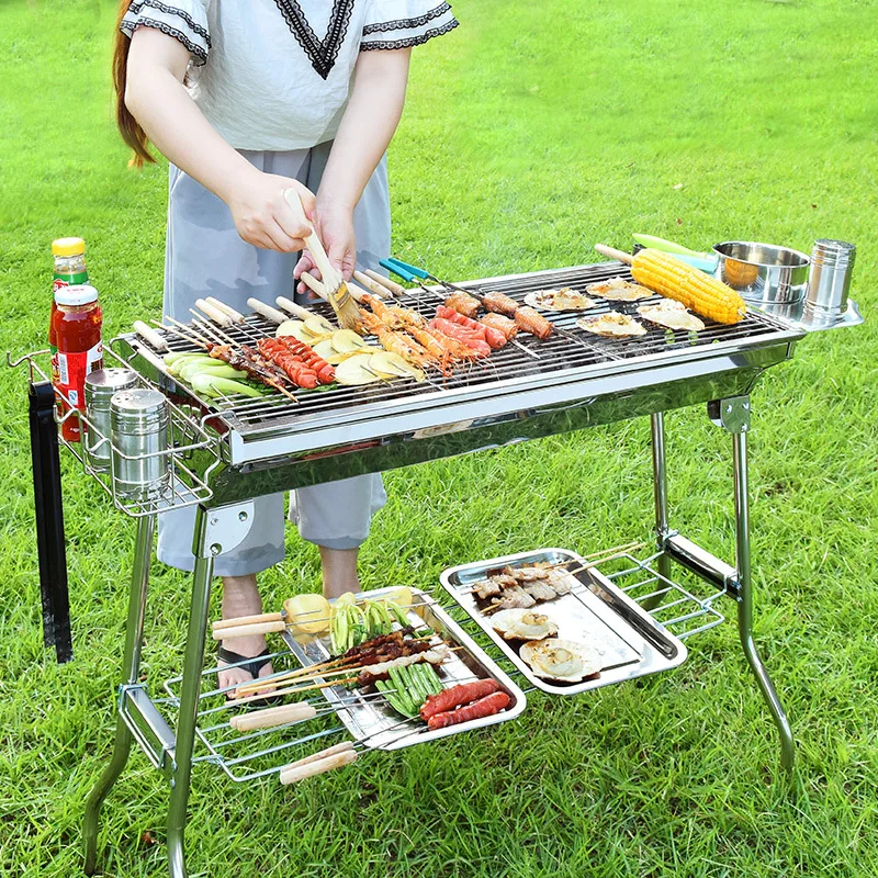  Outdoor Stainless Steel Charcoal Grill Barbecue Tool Portable Free Installation Handle Folding BBQ 