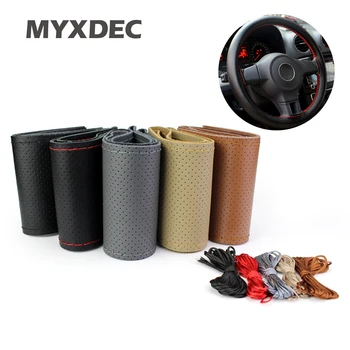 

High Quality Genuine Cowhide Leather Steering Car Wheel Cover Racing Steering Wheel 5 Color SIZE S/M/L Perforated breathable