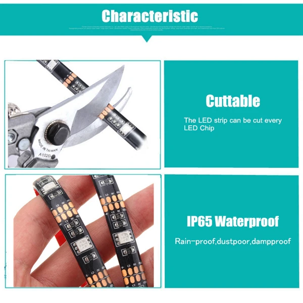 4X50CM USB RGB 5050 LED Waterproof Strip Light TV Backlilghting Kit + 24 Key Remote Control DC5V