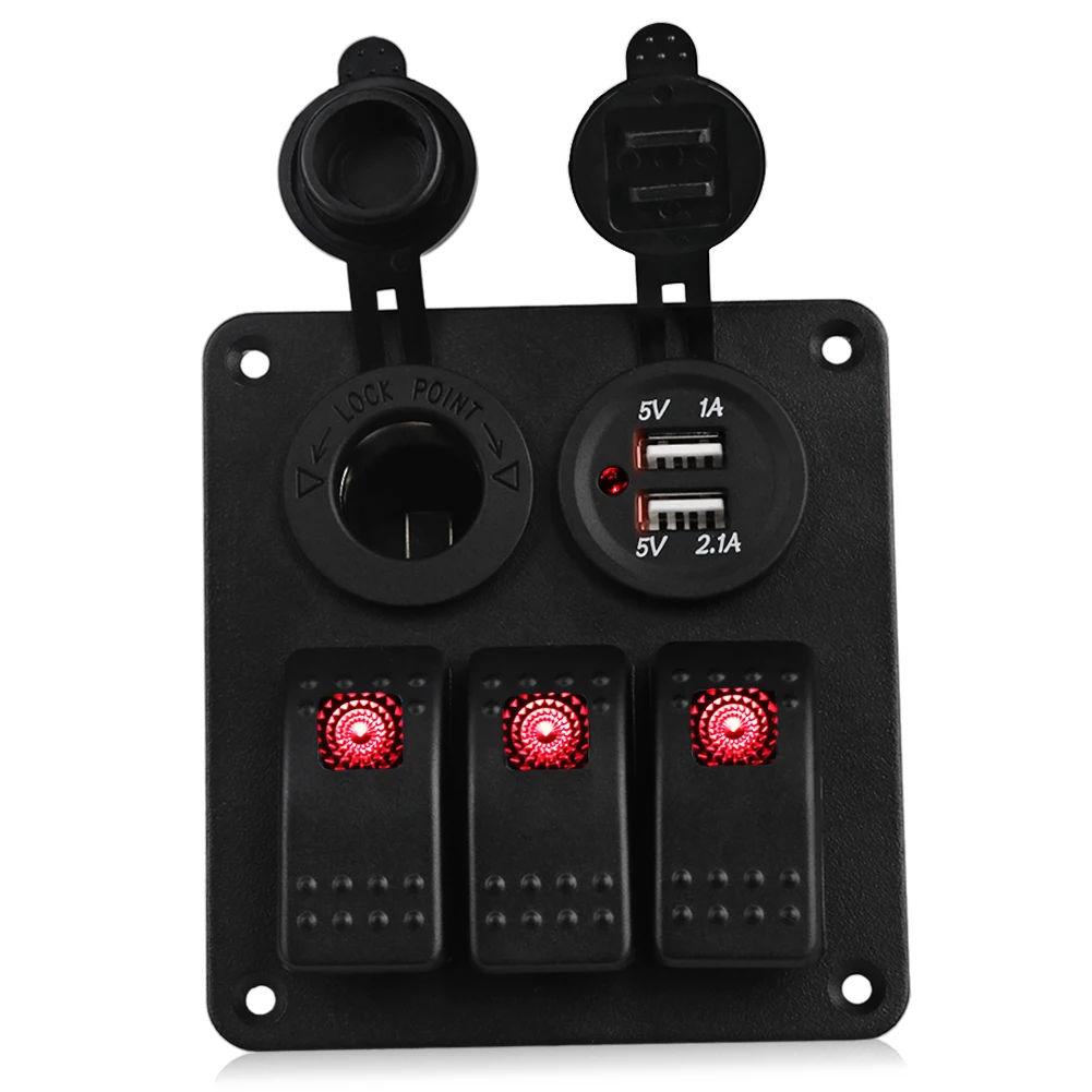 On/Off Waterproof Marine Switch Panel 3 Gang Led 12v Dual Charger