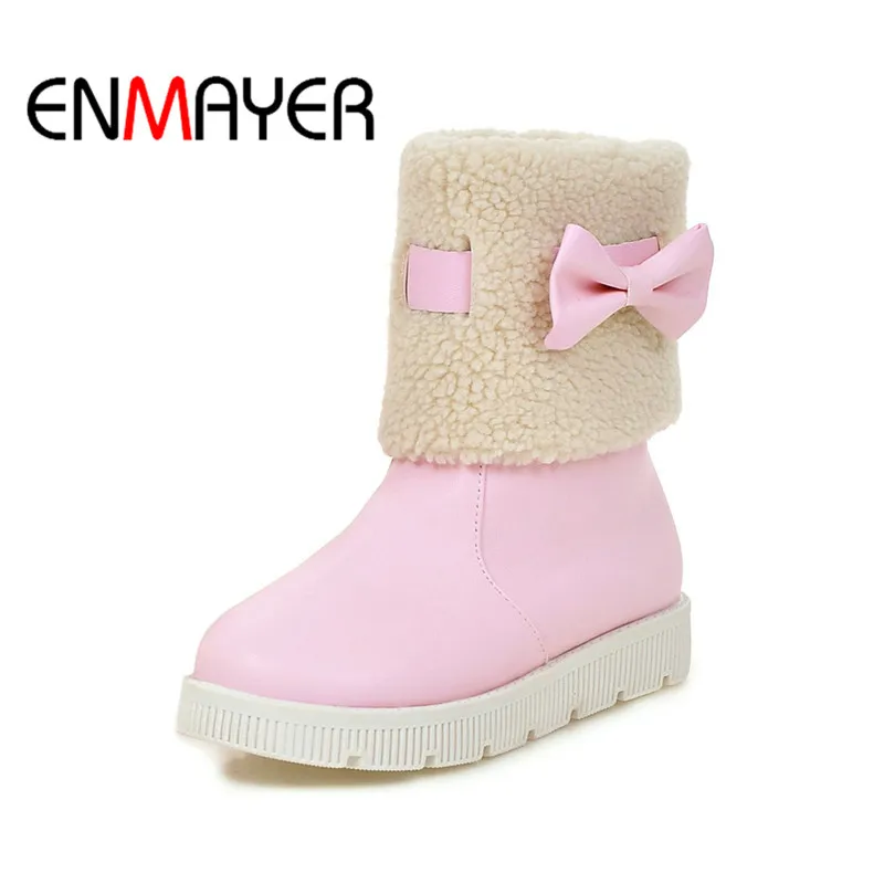 

ENMAYER 2018 New Summer Slip on Boots Footwear 34-43 Woman Casual Shoes Flat With Boots Butterfly-knot Pink White Fashion WHY168