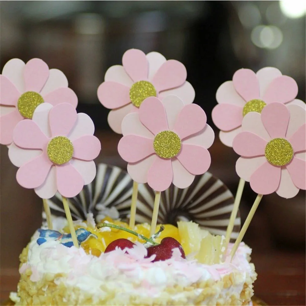 6pcs Pink Flower Cake Topper wedding invitation Birthday Christmas Decoration Party Wedding Favor Supplies | Дом и сад