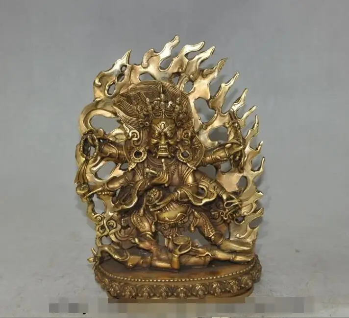 

S6957 10"Tibet Buddhism Fane Bronze gilt 6 arms Vajrapani Mahakala god Buddha Statue D0318