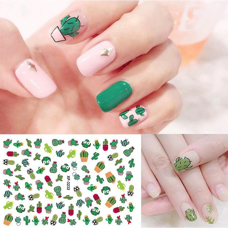 5pc 3D Flower Avocado Nail Art Stickers Decals Cactus Daisy Leaf Nail Foil Decals Nail Stickers Decoration for Women Girls Kids