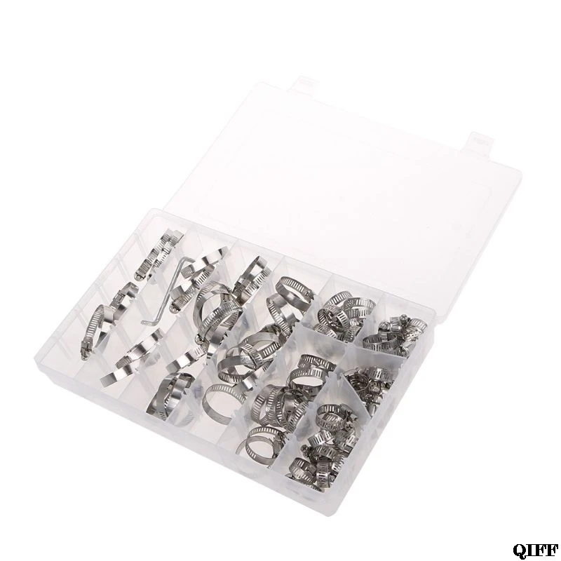 

Stainless Steel Single Ear Hose Clamp, 80Pcs Crimp Hose Clamp Assortment Kit Ear Stepless Cinch Rings Crimp Pinch Fitting Tools