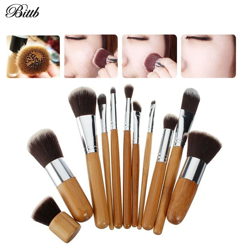 

Bittb 11Pcs Wooden Makeup Brush Set Foundation Powder Concealer Brush Eyes Face Brushes Cosmetic Beauty Kits Tools