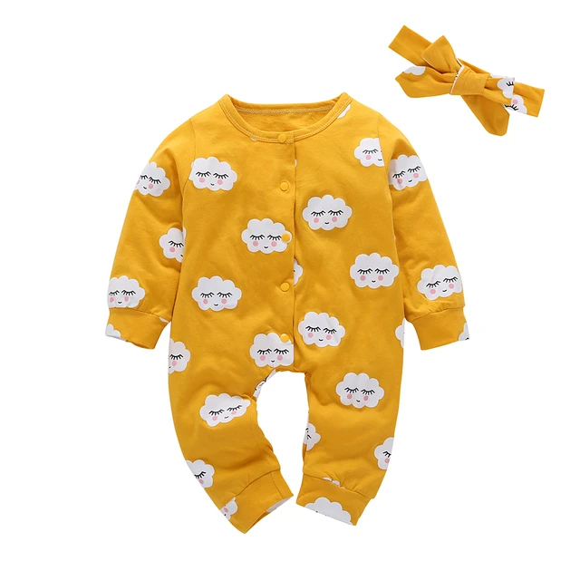 2019 de alta calidad bebé recién mameluco nubes color amarillo de manga larga ropa para bebé (niño o niña) mono recién nacido ropa de ropa de bebé -