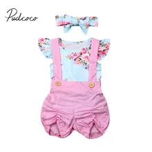 Летняя одежда для малышей, одежда для детей и малышей, цветочные топы для девочек, комбинезон с оборками, штаны, повязка на голову, комплекты одежды из 3 предметов, одежда для детей 0-24 месяцев