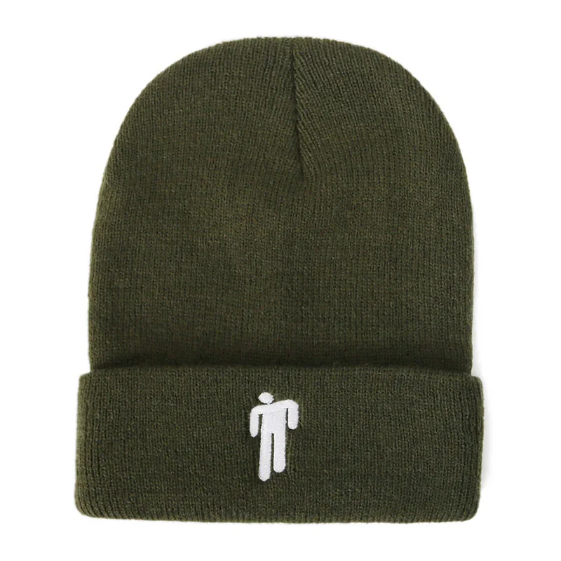 Army Green Cap Billie Eilish Beanies, зимние шапки для женщин, для маленького человека, вязаные шапки с вышивкой, Мужская Осенняя шапка, женская шапка в стиле хип-хоп, шапочка - Цвет: Army Green Cap