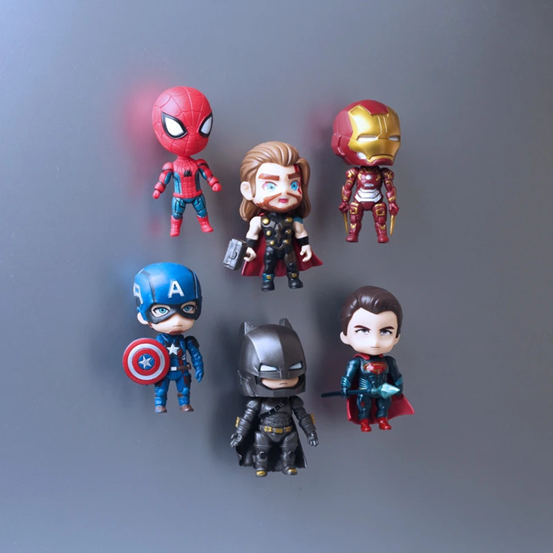 

6 Pieces Home Cute Avengers Refrigerator Stickers Spider-Man Raytheon Iron Man 3D Creative PVC Magnetic Stickers Message Posts
