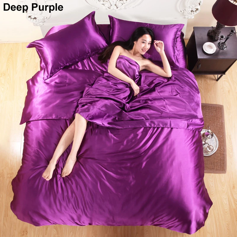 Лидер продаж, постельное белье из чистого белого шелка, Комплект постельного белья для близнецов, королев и королевы, супер Шелковистое мягкое одеяло, простыня, наволочка, быстрая - Цвет: deep purple