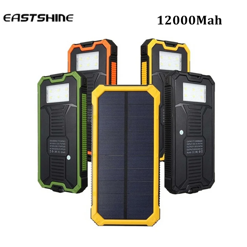 Eastshine 12000mah Cargador Portatil Solar Power Bank LED Camping Lantern Bateria Pack Energy Bank Sun Battery Charger Powerbank