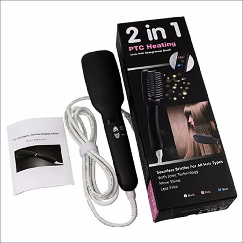 2 в 1 ЖКД PTC Отопление+ ионический Электрический быстрый выпрямитель для волос щетка выпрямитель для волос Расческа выпрямляющая щетка