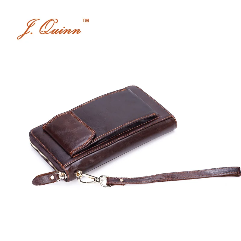 J.Quinn Phone Men Oil Wax Leather Clutch Wallets with Wrist Strip Large Zipper Handy Bag Iphone 6 Vintage Business Travel Wallet | Багаж и