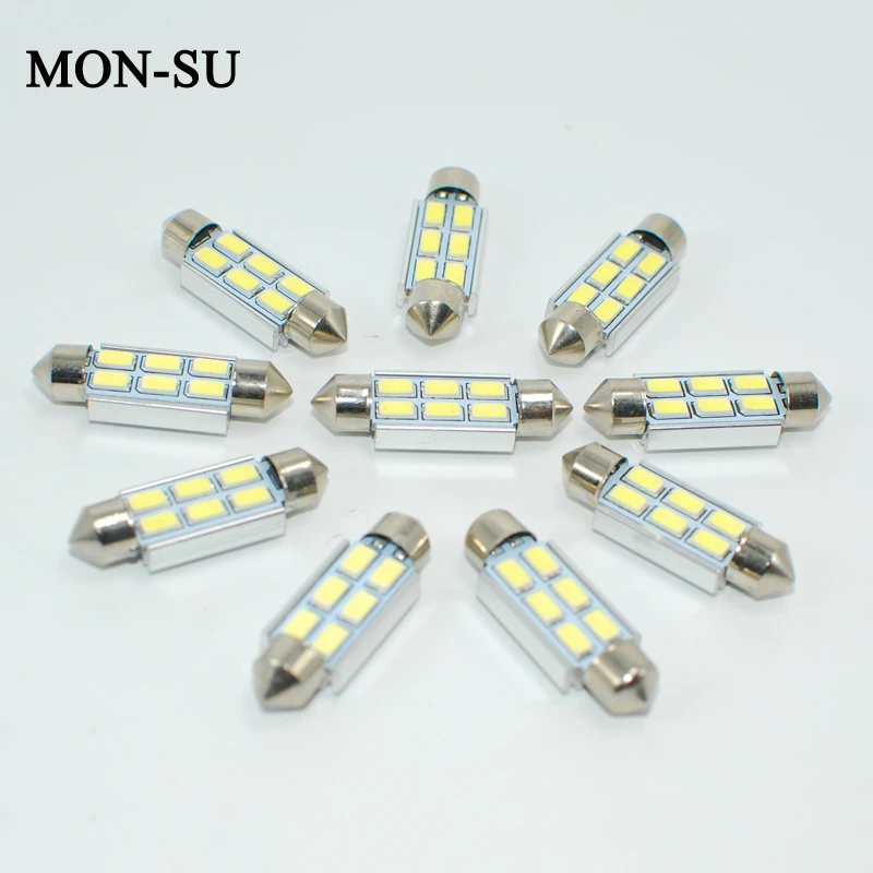 MON-SU 10 шт. автомобильный внутренний светодиодный 31/36/39/41 мм C5W C10W Canbus 6SMD 5730 DC12V купол