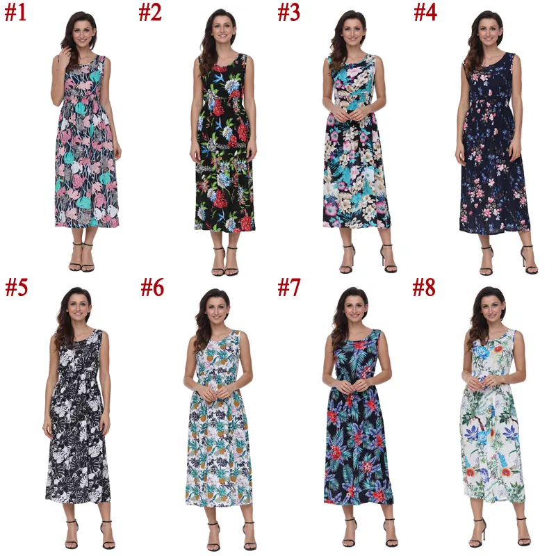 Susi&Rita Elegant Long Beach Dress Women Summer Floral Bohemian Dresses 2018 Casual Sleeveless Cotton Dress Vestidos Robe Femme