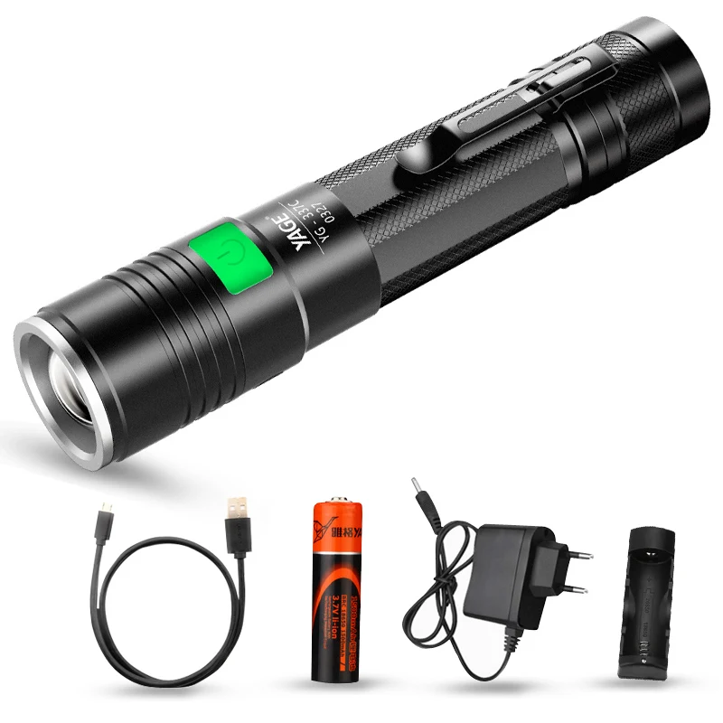 

YAGET6 2000LM Aluminum Zoomable 5-Modes CREE LED USB Clip Flashlight Torch Light with 18650 Rechargeable Battery YG-337C Lamp