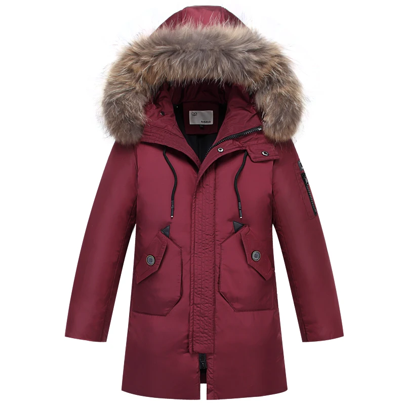

2019 New Teenage Parka Big Boys Winter Warm Coat Jacket for Boy Children Kids Down Jackets Raccoon Fur on Hood 7-14Y