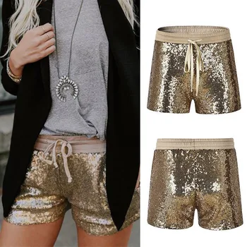 

2019 Summer Women Sequins Shorts Casual Elastic Waist Gold Paillette Shorts Sexy Women Short Pants Bling Clubwear