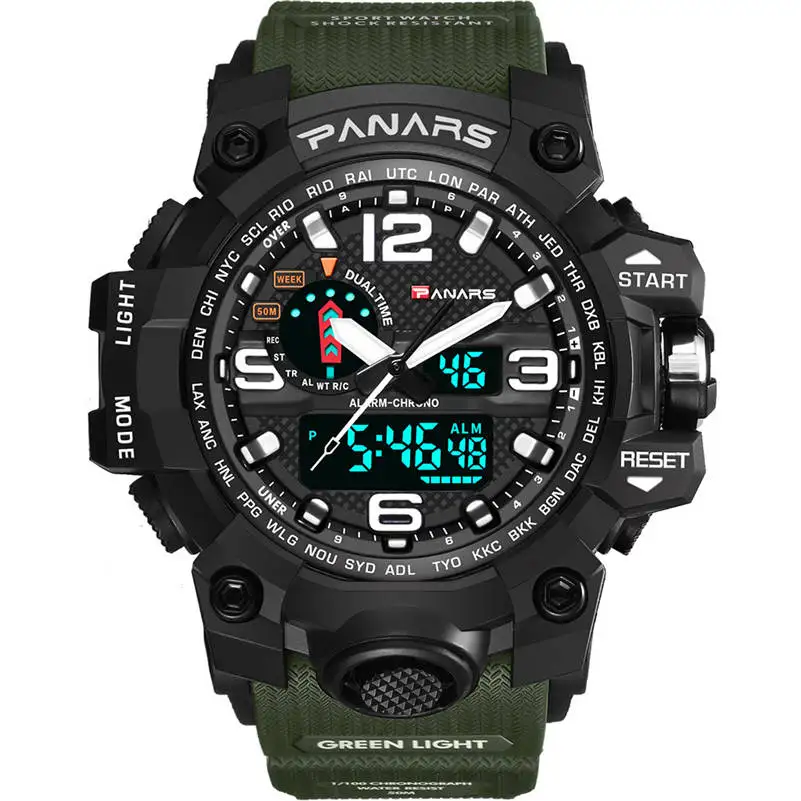 PANARS для мужчин и женщин часы два места Многофункциональный двойной дисплей указатель светящиеся спортивные электронные часы Relogio Masculino 661S4