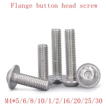 

100Pcs M4*6/8/10/12/16/20/25/30/35/40/45/50 304 Stainless Steel Half Round button Flange Head with Washer Inner Hex Socket screw