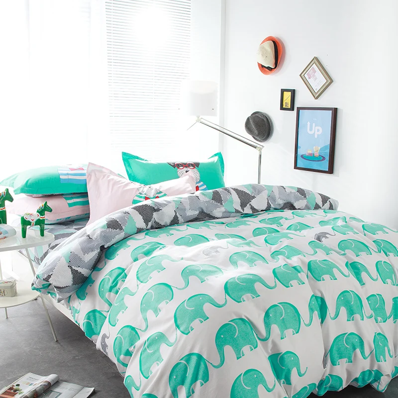 home textile black gray star bedding set100 cotton elephant star sheets queen