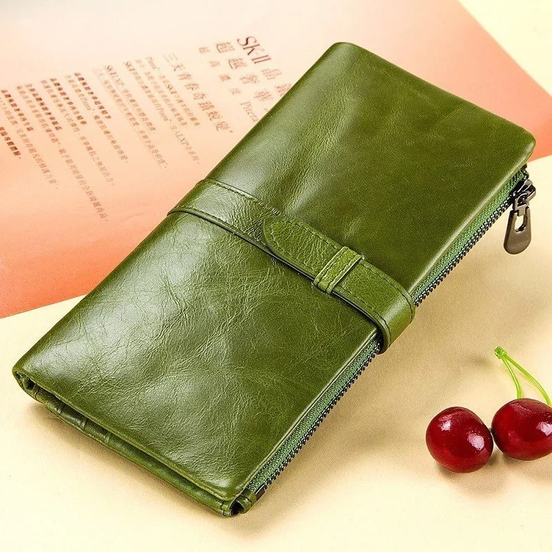 

Genuine Leather Women Wallet Female Long Clutch Lady Walet Portomonee Rfid Luxury Brand Money Bag Magic Zipper Coin Purse
