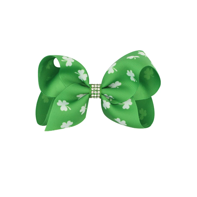 Big Bow Clip Boutique Hair Bows Green Clover Printing Hair Clip Grosgrain Ribbon Bow  Clips For  Kids Hairpins Boutique Hairclips Hair Accessories  (6)
