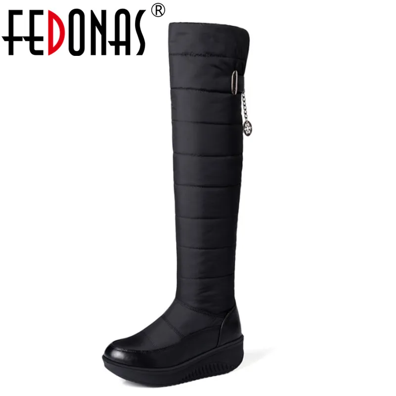 Femmes Neige Chaud Pour Fourrure Bottes bleu formes Genou Chaussures Le Taille 34 Noir Sur Mode Grande Cuisse 44 De Fedonas Hiver Plates Haute Femme c1l3TFJK