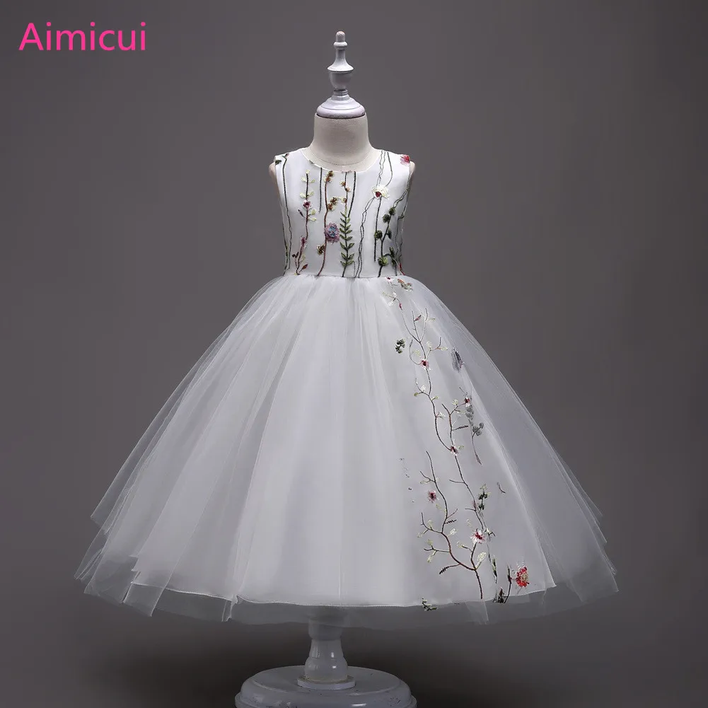 

White Sleeveless O-Neck Sashes Bow Kids Princess Flower Girls Dress Party Communion Dress Girls Pageant Butterfly Kids Dress