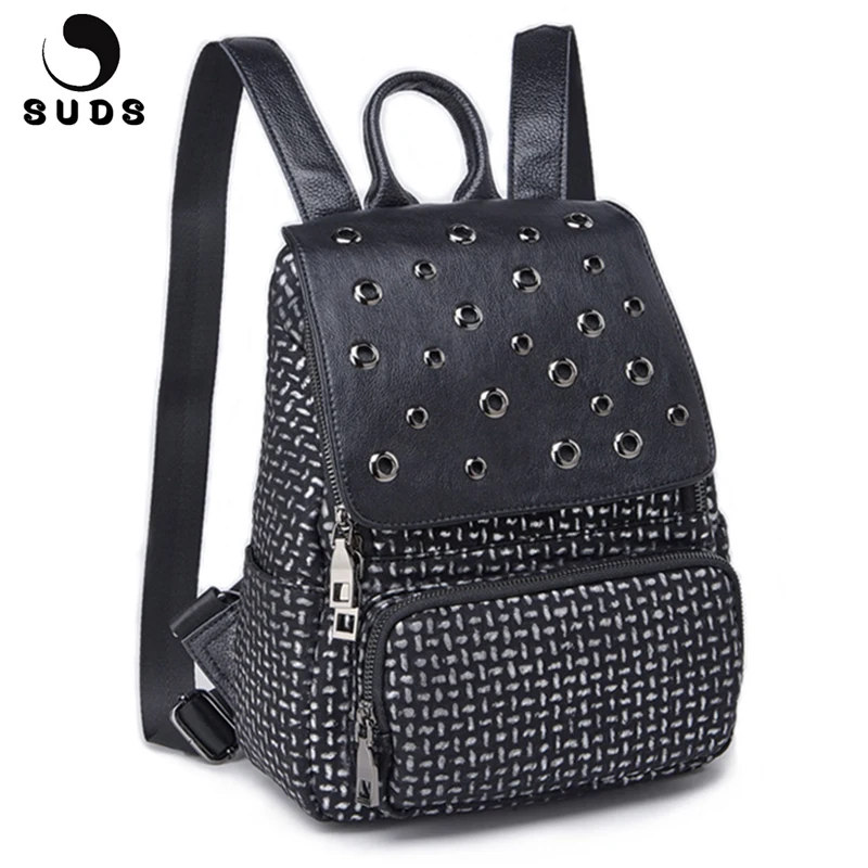 

SUDS Brand Vintage Rivet Women Bag Large Capacity Backpack Women Designer High Quality Panelled Travel Backpacks Mochilas Mujer