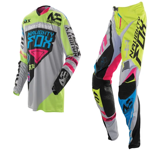 NAUGHTY Fox 360 MX набор передач для мотокросса ATV Dirt Bike Off-Road Racing gear Pant& Jersey Combo зеленый/серый - Цвет: Цвет: желтый