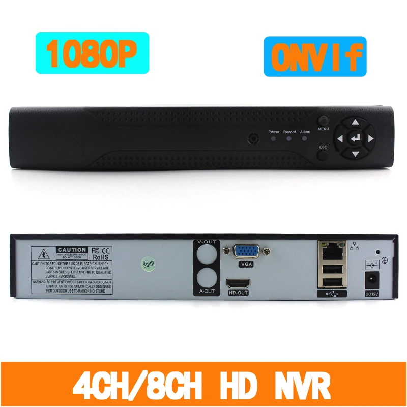 

ONVIF H.264 4CH/8CH Full-HD 1080P NVR Network Video Recorder For IP Camera Support IE Cloud Motion Detection