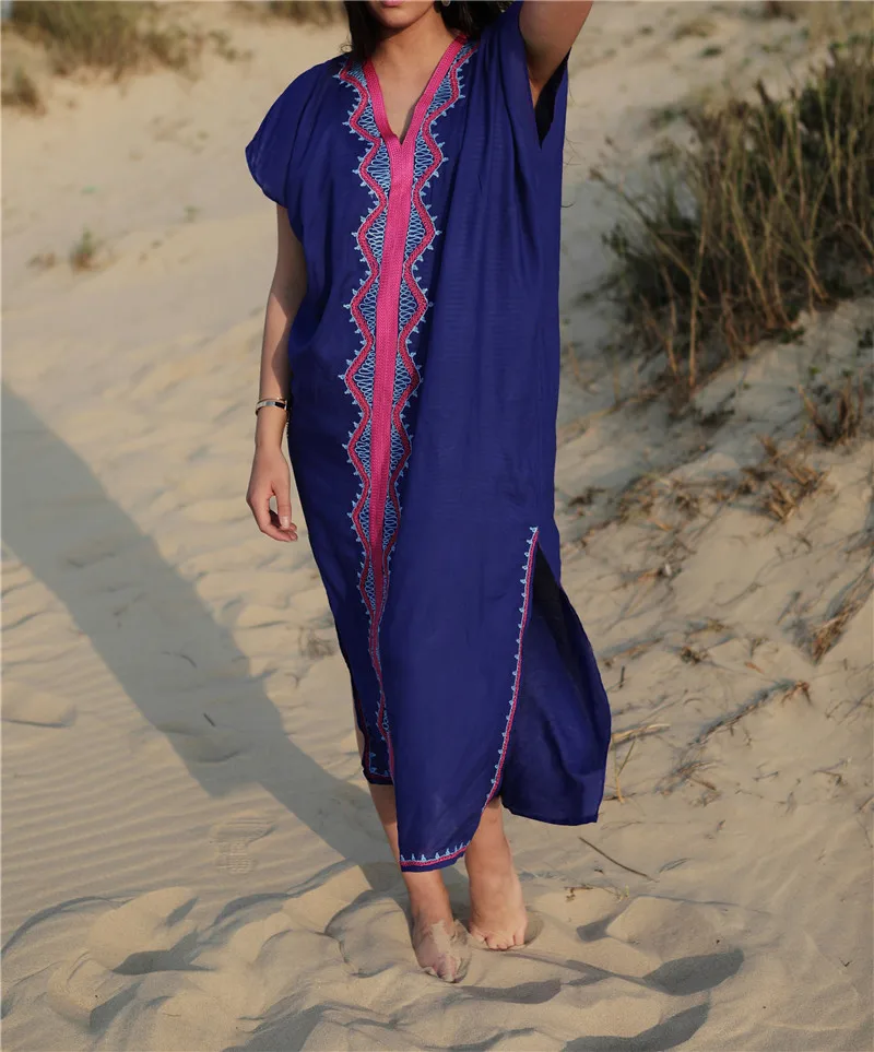 Пляжная накидка из хлопка с вышивкой Saida de купальный костюм Praia, женское бикини, накидка, туники для пляжа, парео, саронг, пляжная одежда# Q529