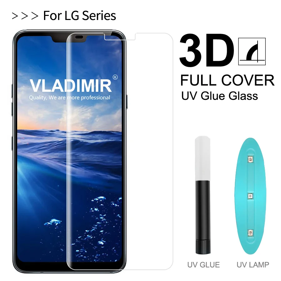 Vladimir 3D изогнутое полное покрытие закаленное стекло для LG V30 V40 G7 ThinQ UV клей