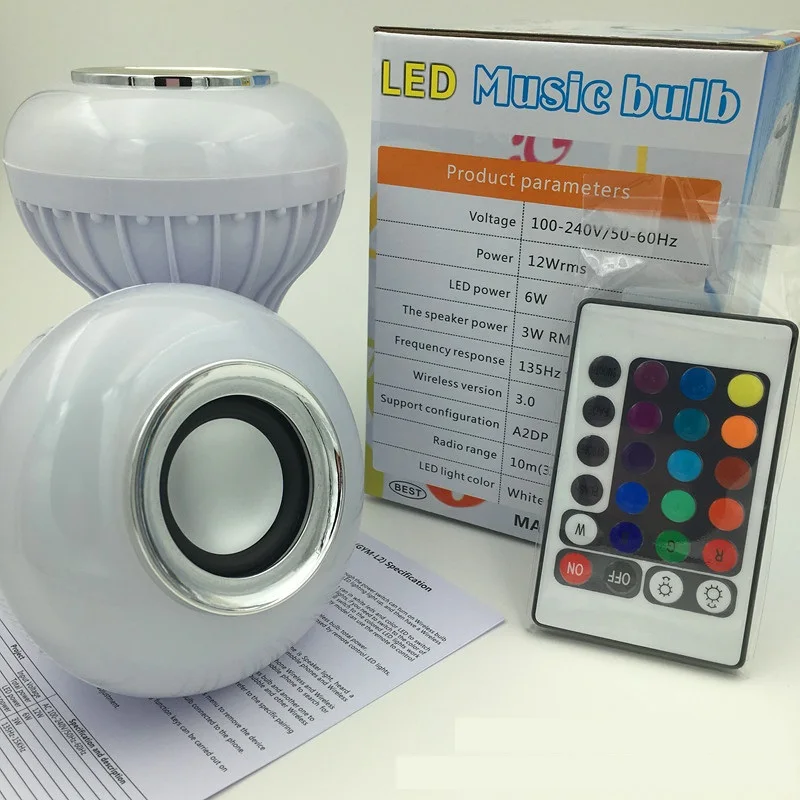 AC100 240V B22/E27 12W LED RGB White Wireless Bluetooth Speaker Light