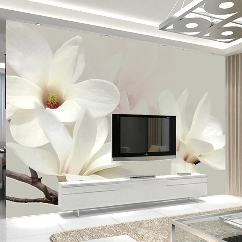 

Custom Photo Mural Wallpaper Modern Fashion Lily Flower 3D White Magnolia Flower Wall Painting Living Room TV Background Poster