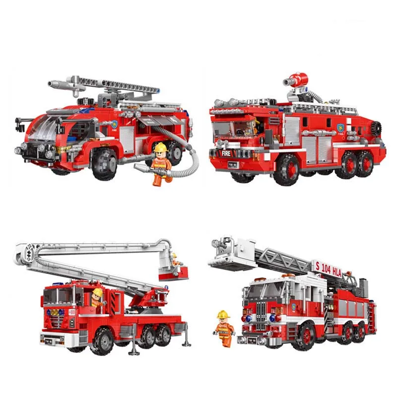 

City Series Airport Fire Truck Set Mini Action Figures Firemen Building Blocks Bricks Toys For Children Christmas Gifts