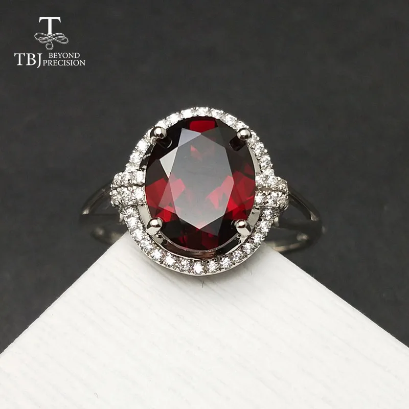 

Tbj,Elegant simple ring with natural garnet gemstone ring in 925 sterling silver for women & girl as anniversary valentines gift