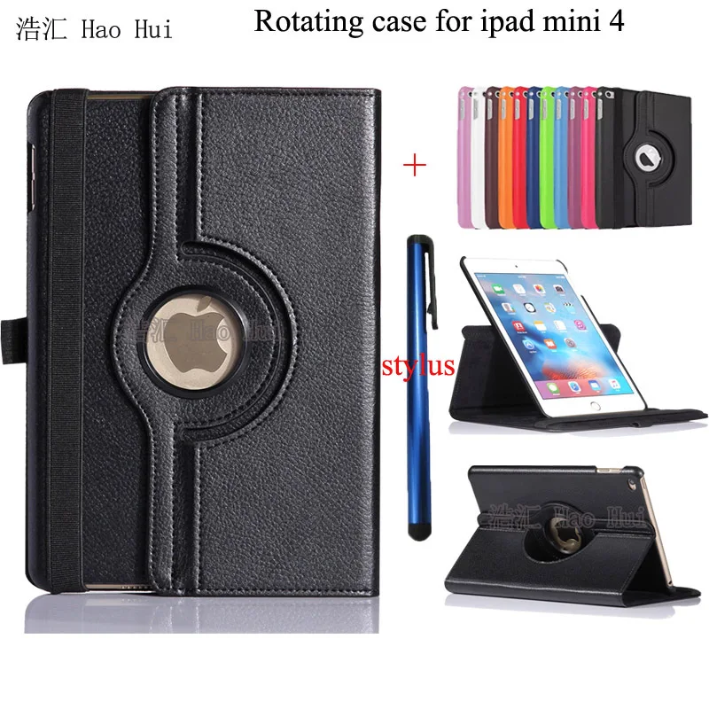 

360 Rotating Smart Stand Case Cover Holder For Apple iPad Mini 4 7.9" High Quality PU leather + Free Stylus pen