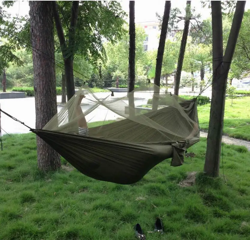 Cama de Suspensão da Rede de Acampamento da Tela do Paraquedas Camourflage do Exército da Rede do Mosquito 750g com o Verde ou 260mm * 140mm