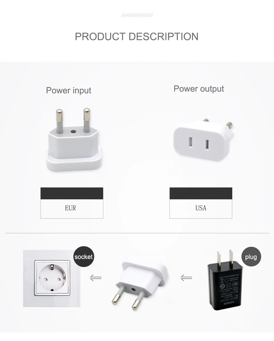 1PC US To EU Plug USA To Europe Travel Wall AC Power Plug Safety Door Design Charger Outlet Adapter Converter 2 Round Pin Socket (10)