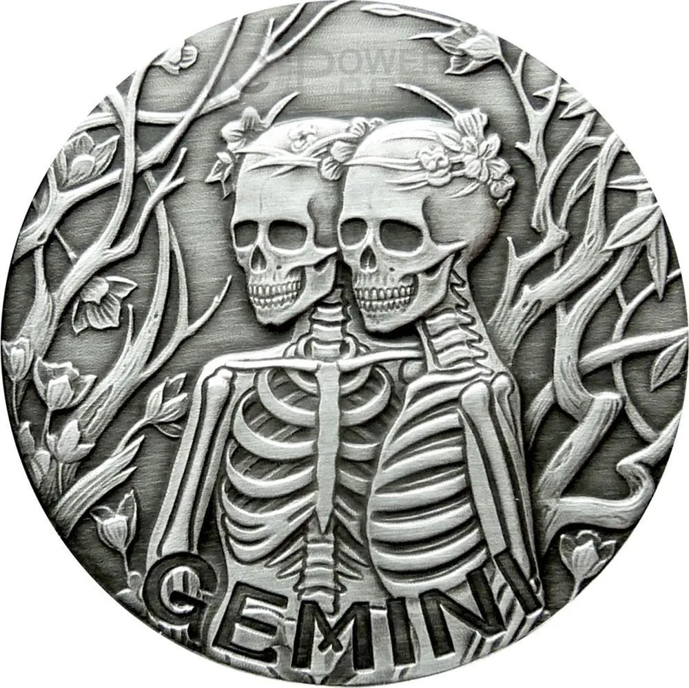Бесплатная доставка 100 шт./лот 2015 GEMINI Memento Mori Zodiac череп медная монета | Дом и сад